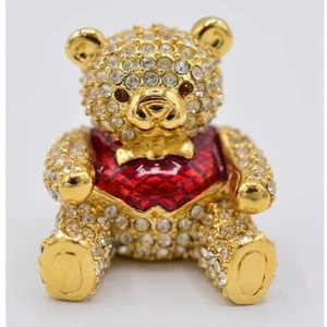 Estee Lauder EMPTY Compact Solid Perfume Rhinestone Crystal Gold Teddy Bear 1998 - Picture 1 of 10
