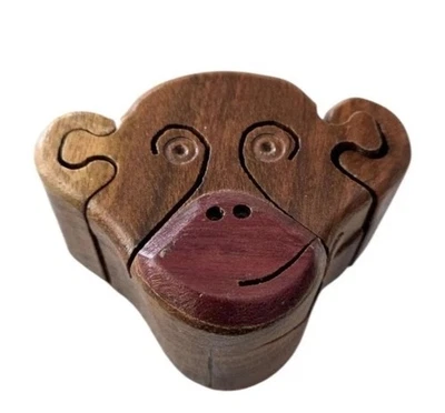 Vintage Wooden Monkey Puzzle 5 Piece Hidden Storage Trinket Box Velvet Lined - Image 1 of 4