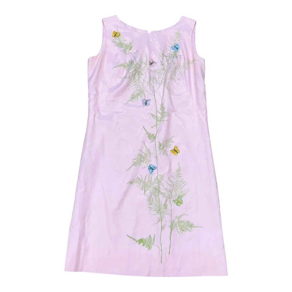 Vintage 1960s Serbin Muriel Ryan Floral Butterfly Dress XS Pink Silky Pin Up VLV - Image 1 of 4
