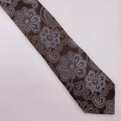 Corbata de seda floral cachemira marrón azul IKE BEHAR NEW YORK para hombre Foto 1 de 4