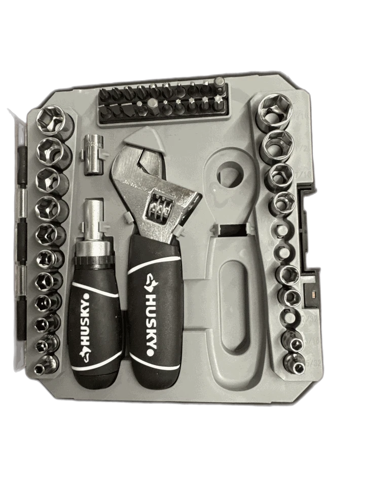Husky 1/4 in. and 3/8 in. Stubby Ratchet and Socket Set (43-Piece) - Image 1 of 1