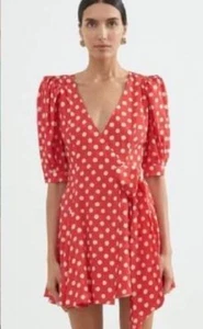 Ronny Kobo Anna Mini Wrap Dress Womens Small Red Polka Dot Retro Silk Blend - Picture 1 of 14