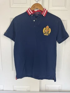 Camisa Polo Ralph Lauren Para Hombre Mediana Azul Rojo Cresta Logo Bordada Calce Ajustado - Imagen 1 de 12