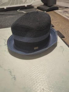 Via Baccio 80s Made in Italy Blue Navy 100% Paper Woven Hat Vintage Ska - Picture 1 of 4