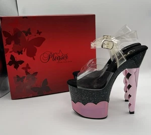 Pleaser hochhackige Plateau-Schuhe exotisch tanzend schwarz pink Hologramm Größe 7 Jakobsmuschel - 708 - Bild 1 von 13