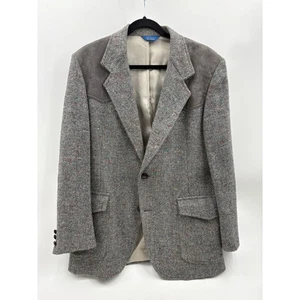 Pendleton Wool Sport Coat Blazer Gray Herringbone Tweed Suede Patch Mens Size 40 - Picture 1 of 8