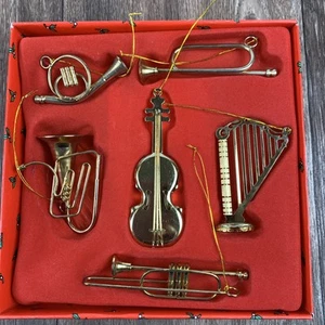 6 Vintage Christmas Symphony Orchestra Brass Horn Musical Instruments Ornaments - Picture 1 of 7