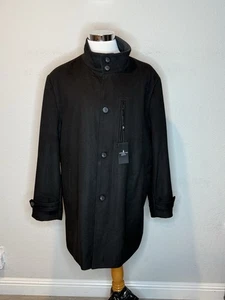 Abrigo London Fog Signature Clark Mezcla Lana Negro Botón Cremallera Hombre’s 50R Forrado Nuevo con Etiquetas - Imagen 1 de 8