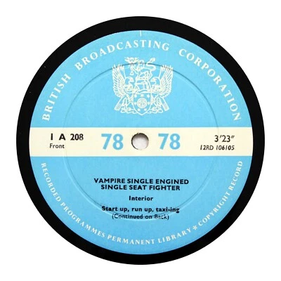 BBC SOUND EFFECTS LIBRARY "Vampire Single Engined Fighter" (E+) 12" 1-A-208 [78] - Image 1 of 2