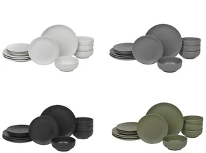 Keramik Geschirrset 12/24tlg Geschirrset Teller Schüsseln schwarz/grau/grün/weiß - Bild 1 von 9