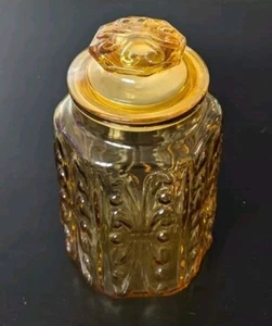 1960's Atterbury Scroll - L E Smith Imperial Glass Canister with Lid - Amber - Picture 1 of 10