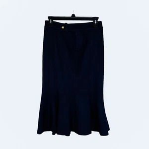 LAUREN Ralph Lauren Long Wool Midi Skirt in Navy Blue Size 4 School Prep Ruffled - Picture 1 of 5