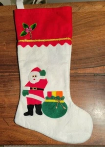 Vintage Christmas Holiday 16 1/2" Long Felt Santa Stocking - Picture 1 of 5