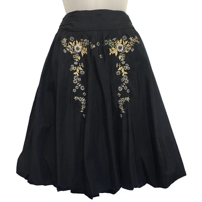 Falda Odille Anthropologie Negra Talla 4 Floral Bordada Cuentas Dobladillo Burbuja Foto 1 de 4