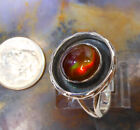 Sterling Silver and Slaughter Camp AZ Fire Agate Gem ring sz 8 1/8 D103