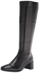 Ecco Women 8-8.5/39 Shape 35 Square Toe Tall Boots Black Leather Block $280! - Picture 1 of 15