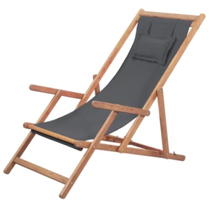 NNEVL Folding Beach Chair Fabric and Wooden Frame Grey - Picture 1 of 11