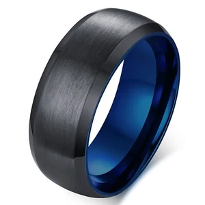 Stainless Steel Brushed Beveled Edge Band Ring Size 7-12 Silver Rose Gold Blue - Picture 1 of 17