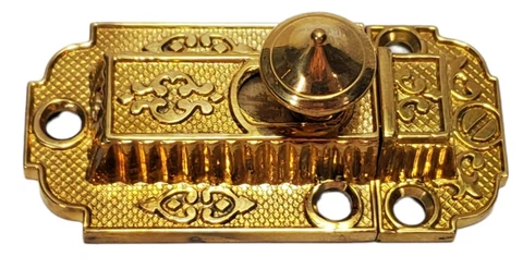 Victorian Style Brass Ornate Oblong Spring Loaded Cabinet Latch Cover