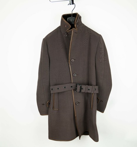 Giacca trench seta pelliccia shearling marrone Burberry Prorsum 48 38 spesso slim
