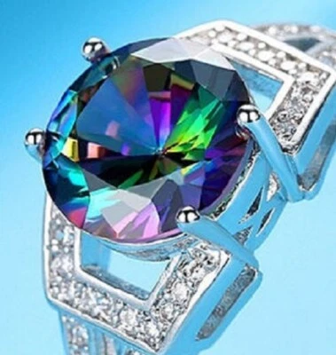 Anillo Arco Iris 9mm Circonita Cúbica Talla 7.75 Púrpura y Verde Transparente Circonita Acento Piedras Foto 1 de 4