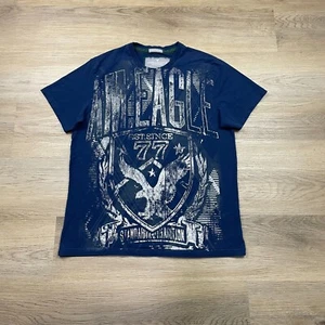 American Eagle Outfitters Shirt Mens Large Blue AOP Y2K Graphic Short Sleeve - Picture 1 of 10