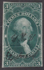 USA 1862 $3 GREEN CHARTER PARTY USED WITH CREASE HR - Picture 1 of 2