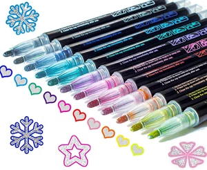 Shimmer Markers Outline Double Line 12 Colors Metallic Glitter Pens Set Sparkle - Picture 1 of 6