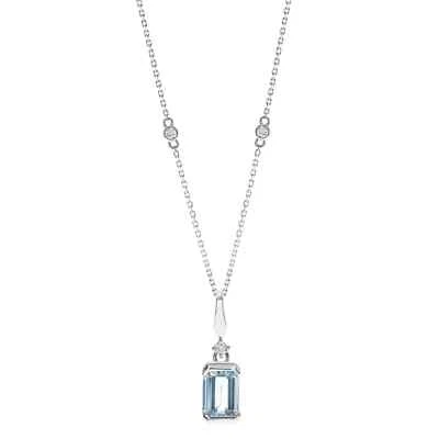 Ohne Kette 10K Weiss Gold Natürlicher Smaragd Schliff Aquamarin Und Diamanten - Bild 1 von 3