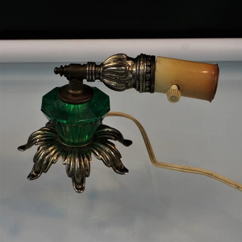 Vintage Wall Sconce Lamp Ornate Metal With Green Acrylic Accent No Shade Works Cover