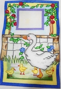 Duck Needlepoint Canvas Room Sign Ducklings Outdoors Window 5 1/4 x 8" 18 count - Picture 1 of 3