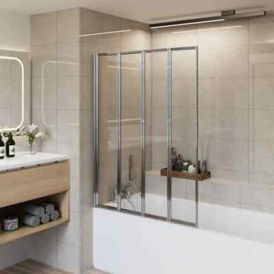 850x1400mm 4 Folds Folding Shower Bath Screen 180 Pivot 4mm Clear Glass Panel - Image 1 of 4