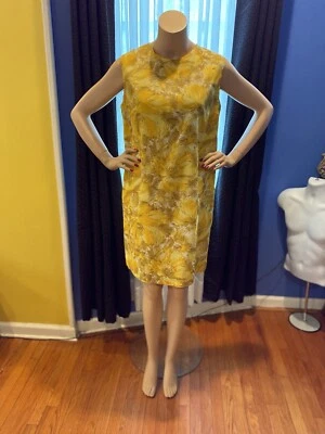 Vestido recto floral vintage años 60 AMARILLO SOLEADO cómodo forro de algodón busto 38" Foto 1 de 4