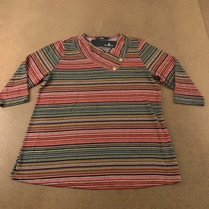Agnes Orinda Women's Size 1X Colorful Striped Knit 3/4 Sleeve Pullover Top NWT - Picture 1 of 8
