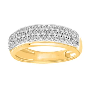 3/4 Ct Natural Diamond Wedding Band Ring 14K Yellow Gold Plated Sterling - Picture 1 of 1