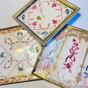 Vintage 1960’s Cotton Hankies Mid Century Boxed Sets Floral Scalloped Edge - Picture 1 of 7