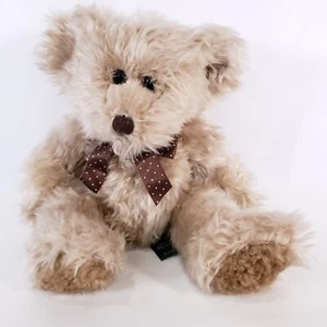 Vintage Russ Berrie 15 Zoll Radcliffe hellbraun zottelig Plüsch Teddybär braun gepunktetes Band - Bild 1 von 14