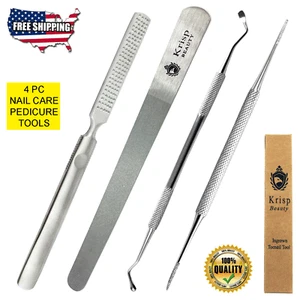 STAINLESS STEEL INGROWN TOENAIL LIFTER NAIL FILE PEDICURE FOOT RASP 4 PC TOOLS - Picture 1 of 7