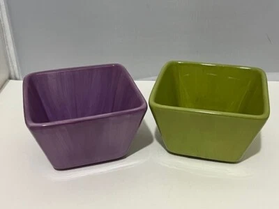 Pampered Chef Simple Additions 4.5"X 4.5" small square bowls Purple & Lime Green - Image 1 of 4