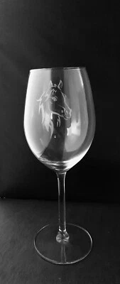 ALBA LASER PRODUCTS Horse Engraved Stemmed Wine Glass Laser Engraved
