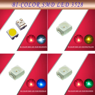 100pcs SMD 3528 LED Bi-Color Red-Blue Red-Yellow Red-Green Red-White LEDs - Image 1 of 4