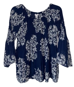 SPENSE Women’s Sheer Blouse Size LARGE BUTTERFLY SLEEVE TOP Navy/White EUC - Picture 1 of 9