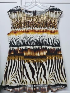 Lafayette 148 Top Medium 8 Animal Print Peplum Sleeveless Zip Back Stretch Brown - Picture 1 of 5