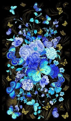 Timeless Treasures Escapade Blue Floral Cotton Quilt Fabric Panel 23.5" x 43" - Image 1 of 2