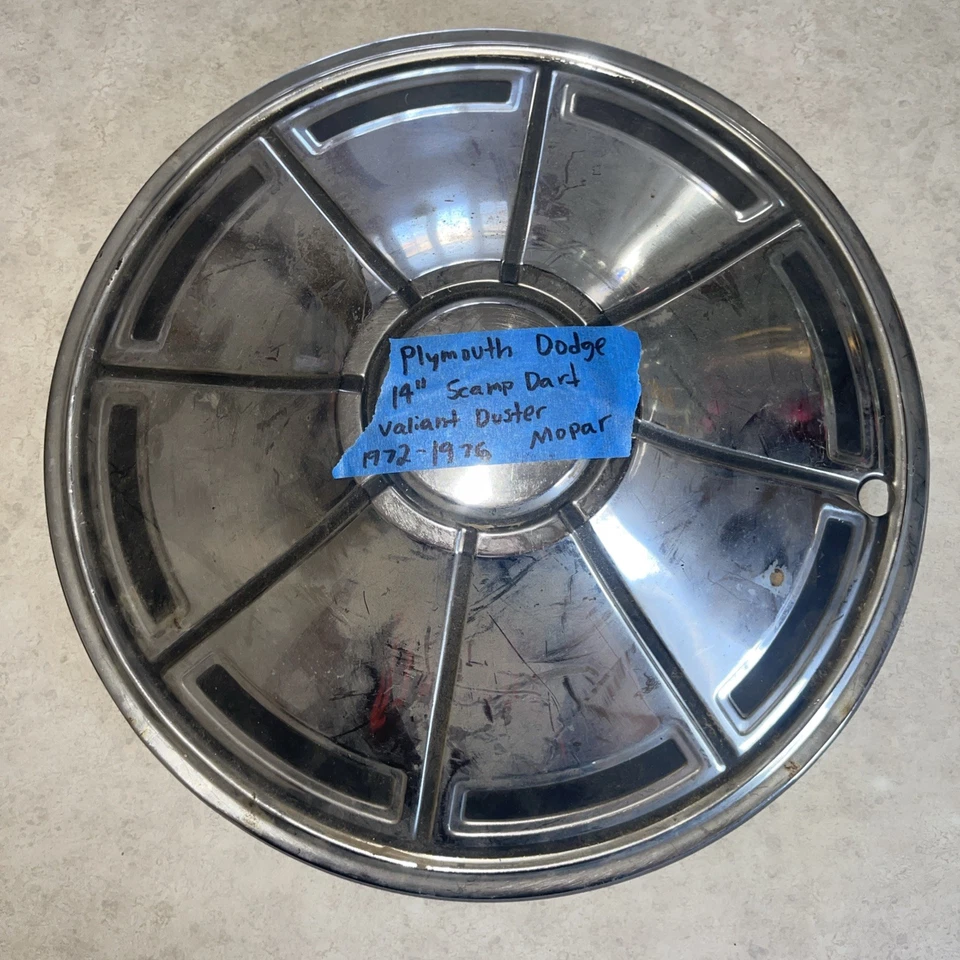 1972-76 Plymouth Dodge Scamp dart variant duster 14” hubcap Mopar Steampunk Vtg - Image 1 of 4