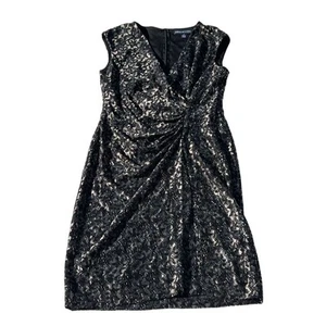 NWT American Living Sheath Dress Elegant Black, Champagne Metallic Lace Size 12 - Picture 1 of 13