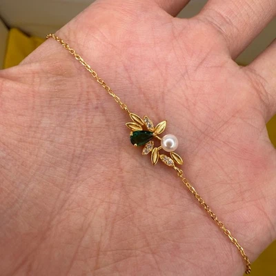 Pulsera de plata de ley 925 4x3 mm piedra preciosa de diopsido natural cadena de oro regalo NUEVO Foto 1 de 4