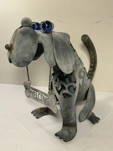 Galvanized Metal Dog "Welcome" Yard Art Statue - Picture 1 of 17