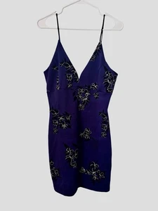 Vtg Y2K Whimsigoth Bodycon Stretch Knit Dress Velvet Glitter Flocked Floral XL - Picture 1 of 10