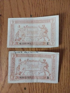 1 FRANC GOOD BANKNOTE FROM FRENCH ARMY 1917  PICK-M2 Lot Of 2 - Picture 1 of 6